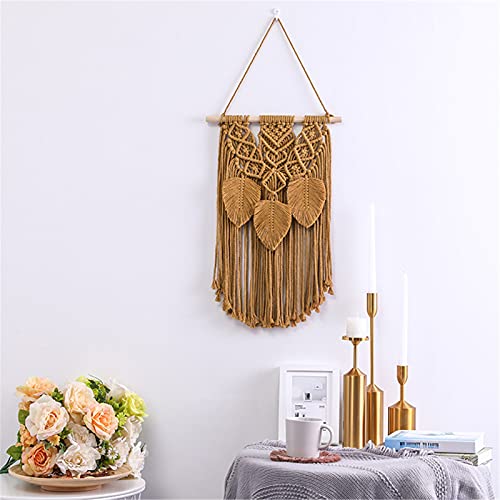 RAILONCH Macramé wandtapijt, bladkwast, wandtapijt, boho, decoratief geweven tapijt, wanddecoratie (grijs) - Afbeelding 4