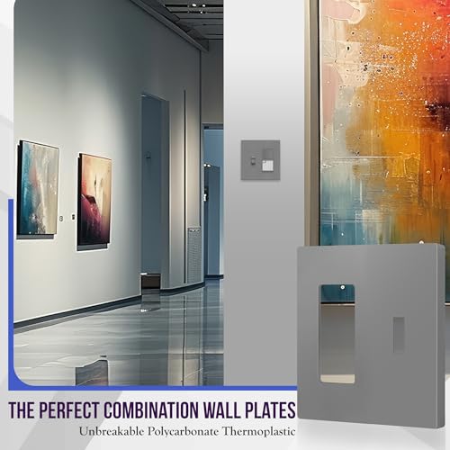 Image of ENERLITES Combination Toggle Light Switch /Decorator Light Switch Plate, Double Switch Wall Plate, Standard Size 2-Gang 4.68 inch x 4.73 inch, Polycarbonate Thermoplastic, Gloss Finish, SI881131-GY, Gray