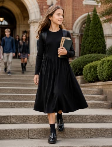 HOZIY Girls Black Dress Long Sleeve Fall Winter Casual Maxi Formal Dresses - image 2