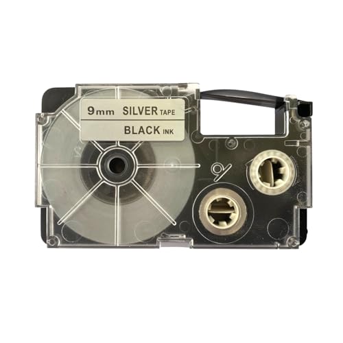 Image of LIVYU LIFE 9mm Compatible Label Tape Replacement for Casio KL-120, KL-60, KL-820, KL-7400, KL-G2, KL-HD1 Label Maker, (Black Ink on Silver Tape, -9 mm x 8m-1 Pcs)
