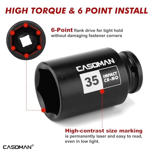 CASOMAN 1/2” Drive Deep Big Impact Socket Set, 13-Piece Large Spindle Axle Nut Impact Wrench Socket Set, 6 Point, CR-MO, Metric, 17mm - 41mm by CASOMAN - Image 4