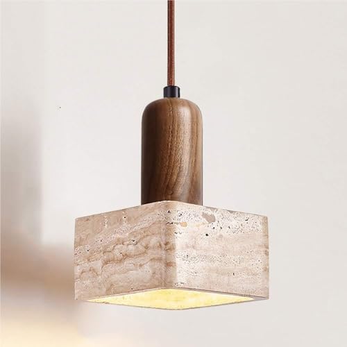 Lámpara colgante de piedra natural y madera GWJKG E27 para techo de dormitorio