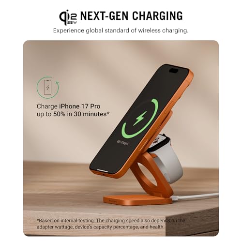 Image of DailyObjects Surge Foldaway 3-in-1 Qi2.2-Certified MagSafe-Compatible Wireless Charger with 25W Fast Charging, Premium Compact Design, Charges iPhone, AirPods & Apple Watch - Orange