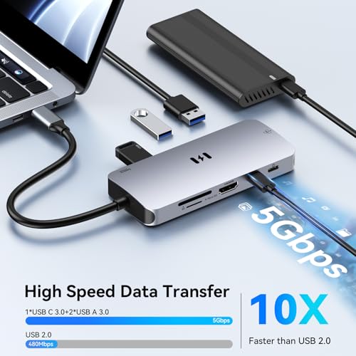 Image of USB C Adapters for MacBook Pro /Air, Selore 9 in 1 USB C Hub with 4K HDMI, 3 * 5Gbps USB 3.1 GEN1 Port, 1Gbps Ethernet, 100W PD, 1*USB 2.0 dongle for Dell, HP and More