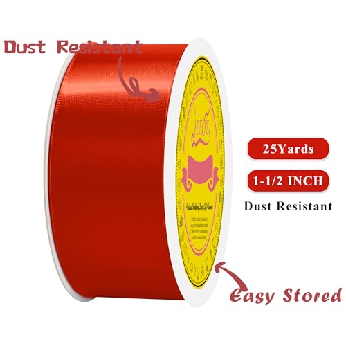 Image of Double Face Red Satin Ribbon 1-1 /2 inch X 25 Yards Polyester Red Ribbon for Gift Wrapping Very Suitable for Weddings Party Hair Bow Invitation Decorations and More