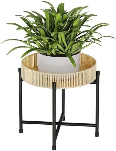 Bamworld Supporto per piante in rattan, intrecciato a mano, stile bohémien, rotondo, per s...