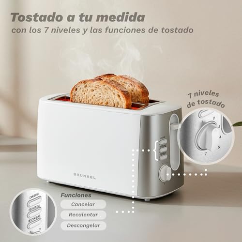 Miniatura 5 de Grunkel - Tostador Ts-Doblemaxi - Con Ranura Extra Ancha Con 7 Niveles De Tostado, Bandeja Recogemigas Extraíble Y Recogecable. Función Recalentar, Descongelar Y Cancelar - 1400w - Ranura Doble