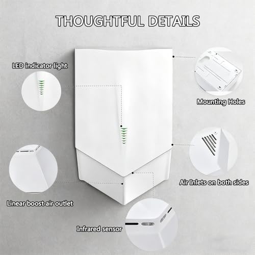 1500W Infrared Sensor Hand Dryer - Wall Mounted Electric Hand Dryer for Toilets, IPX1 Waterproof, Fast Drying 5-8 Seconds, High Wind Speed for Office & Restaurant - Black