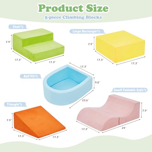 QUCHI 5-Piece Climbing Toys for Toddlers, Toddler Climbing Toys Indoor with Foam Ball Pit (Balls not Included), Soft Foam Climbing Blocks Set Indoor Play Gym for Crawling and Sliding