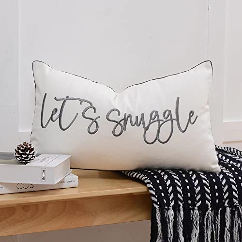 Sunkifover Decorative Lumbar Pillow Covers 12X20 Inches, Soft Solid Rectangular Pillow Cover, Embroidered Rectangle Pillow Case With Let's Snuggle Saying For Bed, Bedroom (Color Grey) #TOP4