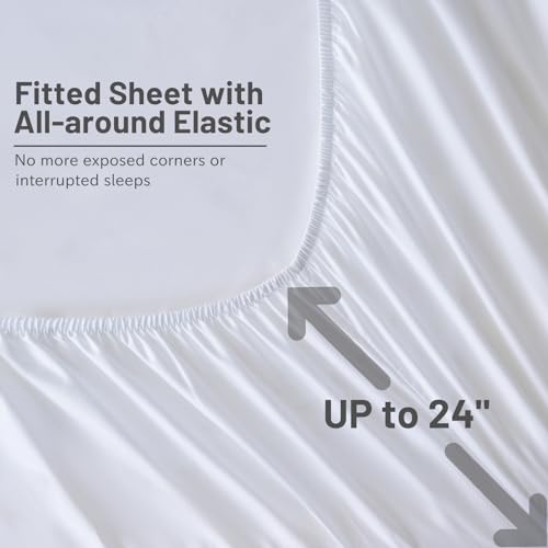 MEISHANG Extra Deep Pocket King Sheets Cotton - 1000 Thread Count Sheets - Fits 18"-24" in Deep Mattress,100% Egyptian Cotton,Sateen Weave, Soft & Breathable - 4 Piece (King, White)