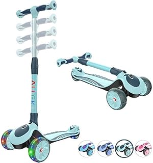 Allek F01 Folding Kick Scooter for Kids, 3-Wheel LED Flashing Glider Push Scooter