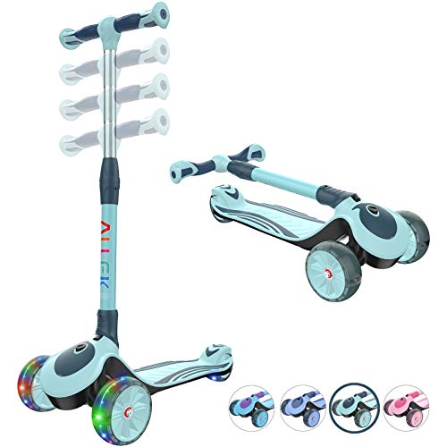 Allek F01 Folding Kick Scooter for Kids, 3-Wheel LED Flashing Glider Push Scooter