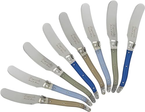 French Home Laguiole Spreader Set &ndash; 8 Piece Cheese & Butter Spreader Set with Blue and Cream...