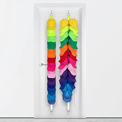 Feiger Hat Rack for Baseball Caps, Hat Organizer, Hat Storage Over The Door Holds Up to 48 Caps, Hat Holder with 2 Straps, 24 Hooks for Hats, Scarf, Belt, Jewelry, Purse Cover
