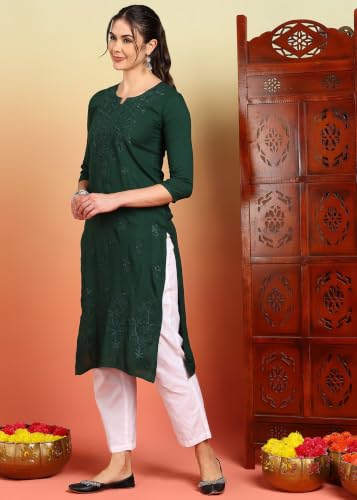 Image of Women Pink Ethnic motifs Embroidered Lucknowi Chikankari Long Kurti