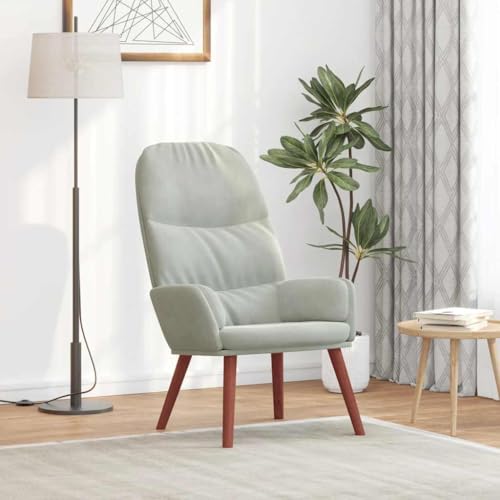 Teenpull Sillón de relax de terciopelo gris claro, cómoda silla para salón, dormitorio, rincón de lectura, sillón tapizado con patas de madera, capacidad de carga de 110 kg