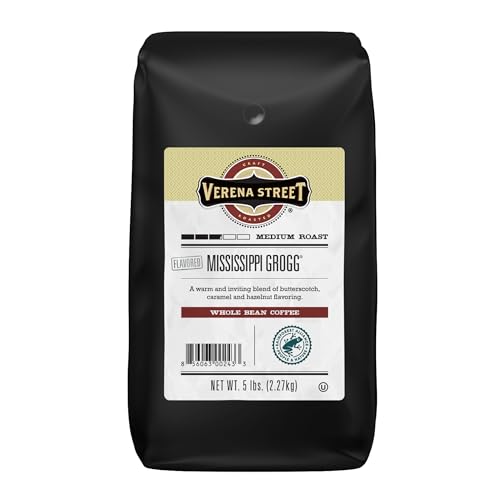 Verena Street 5 Pound Flavored Whole Bean Coffee, Mississippi Grogg,