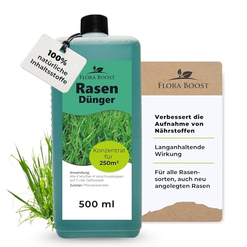 Flora Boost Rasendünger Flora Boost 500ml I Für 250m Rasenfläche I Starterdünger für alle Rasen Sorten geeignet I Flüssigdünger für grünen Rasen I 100% natürlicher Pflanzendünger