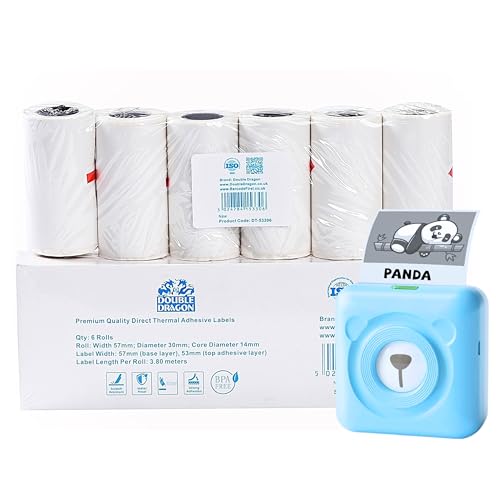 6 Rolls, 57mm Thermal Label Rolls, Compatible with 57mm Print Width Mini Printers (Phomemo M03/M04/M220/M221, Paperang P2, Peripage A6) – Not for Printers Under 57mm Print Width (e.g. M02/M110/T02)