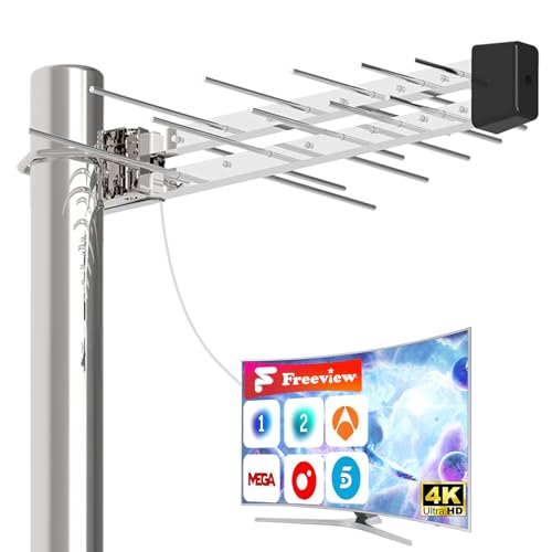 Antena Exterior para TV 2026   Capta TDT HD en 4K y Full HD sin Cuotas Mensuales   Antena de Larga Distancia (200KM+) con Soporte y Cable 10m   Resistente a Lluvia y Viento (B ES 20E 2604 01)