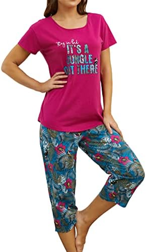 PNAEONG Womens Pajama Set Sleepwear Short Sleeve Top with Capri Pant Pj set
