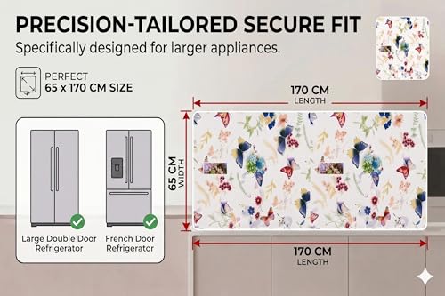 Image of Multi Floral Print Fridge Cover with Side Pockets|Fridge Top Cover|Refrigerator Cover|Single Door|Washable Material|4 Utility Pockets (Bird White, 65 * 170CM)