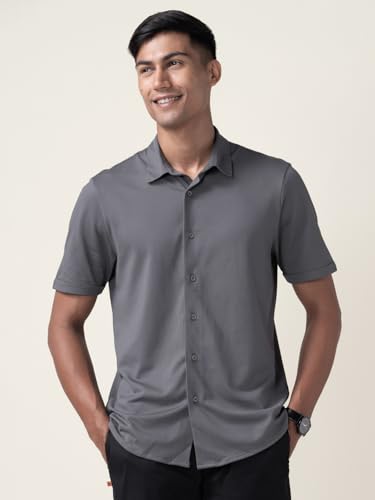 Image of DaMENSCH Men's Constant All-Degree Half Sleeve Regular fit Shirt, Pique Textured, Thermoregulating Cotton Blend, Recycled Fabric Shirts Stylish