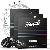 HAVENDI® Corde per chitarra elettrica – corde in acciaio di qualità del suono brillante per chitarra elettrica rivestite in nichel (set di 6 corde) incl. 3 plettri