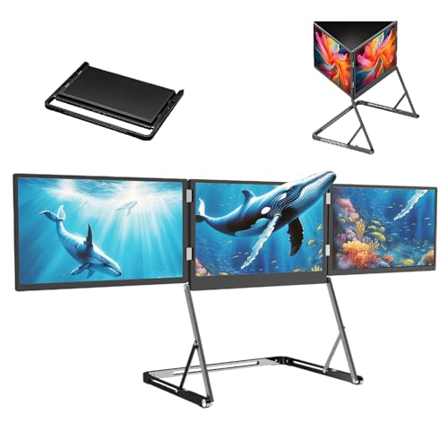 Image of 15.6 inch Triple Screen Extension for Laptop, Full HD 1080p Display, FHD Portable Tri-Fold Monitor, Compatible with Windows and Mac