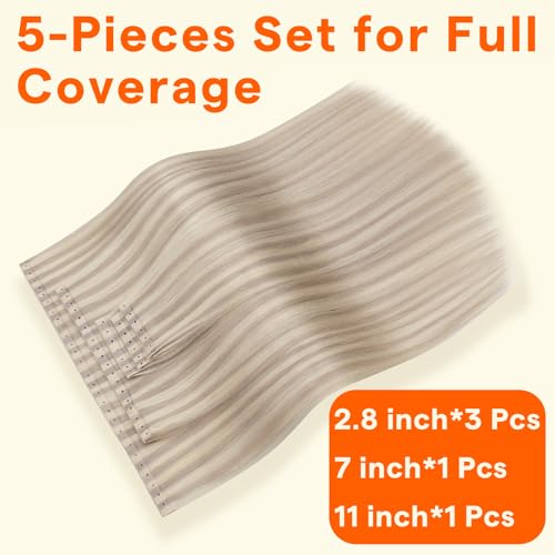 Image of Full Shine Butterfly Weft Hair Extensions Human Hair 24 Inch 100G 5Pcs | Ash Blonde Highlight Bleach Blonde, Breathable OVO Weft, Seamless Micro Beads, Invisible Pu Holes, Daily Wear Solution