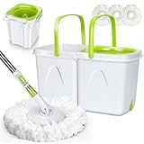 Nolopau Spin Mop and Bucket with Wringer Set, Separate Clean and Dirty Water, Small Spin Mop Bukcet System with 3 Reusable Microfiber Mop Pads, Wet Dust Mop for Floor Cleaning, Bucket Volume 4L