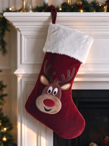 20 Eteramus Embroidered Reindeer Velvet Christmas Stocking w/ White Plush Cuff (Red) 4.95 + Free Shipping w/ P + 50% Off Code S7EMHRB2 - image 1