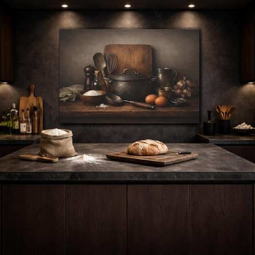 Toile canvas vintage kitchenware marron grand format cadre horizontal 90x60 - 5
