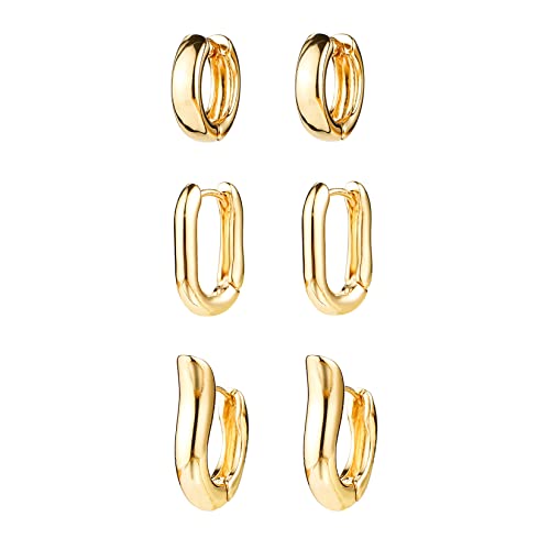 14K Gold Hoop Earrings for Women, Hypoallergenic Chunky Gold Hoop Earrings Multipack, Lightweight Twisted Huggie Hoops Earring Set Jewelry for Gifts