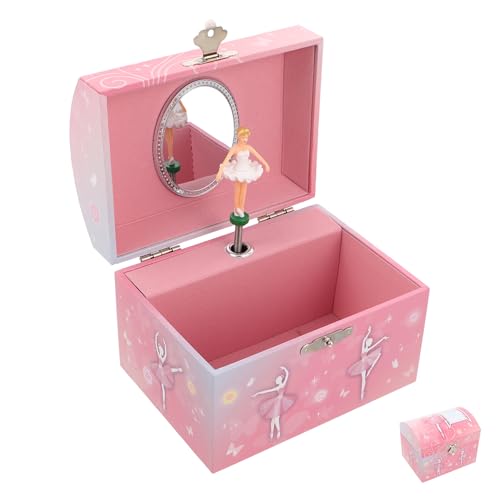 Caja de música de joyería con espejo interior y compartimentos para collares niñas 2