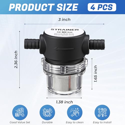 Image of Dreyoo 4 Pieces Water Pump Strainer 3 /8 ID Hose Barb, Mesh Filter Screen Inline Twist-on Plumbing Strainer 12v Dc for Rv Sprayer Marine Boat Camper Lawn