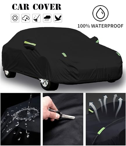 Image of Custom-Fit for Ford Car Cover, 7 Layers Car Cover Waterproof All Weather for Automobiles, Outdoor Full Cover Rain Sun UV Protection with Zipper (Black,for Ford Bronco)