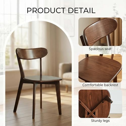 Image of 100% Solid Wood Dining Chairs,Mid Century Modern Dining Chairs with Rounded Backrest,Kitchen,Dining Room Chairs Set of 1 /2 /4 (6, Walnut Color)