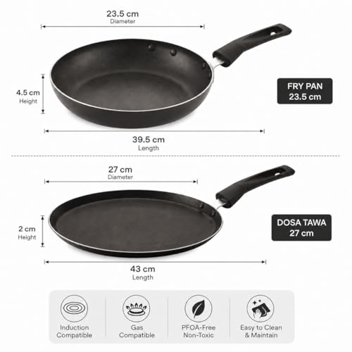 Image of Non‑Stick Cookware Combo | 27 cm Dosa Tawa & 23.5 cm Fry Pan | Induction Base, Fast Heating & Easy to Clean | PFOA‑Free Durable Non‑Stick Set | Ideal for Home & Gifting