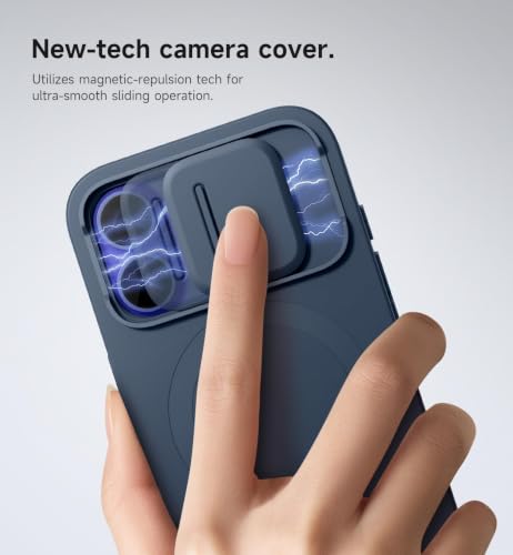 Image of SURITCH for iPhone 16 Case with Magnetic Camera Slide Cover and Adjustable Kickstand, Compatible with MagSafe, Shockproof Bumper Case Slim Protective Cover 6.1 Inch, Blue