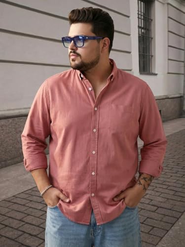 Image of Urbano Plus Men's Cotton Full Sleeve Regular Fit Solid Oxford Shirt with Button-Down Collar
