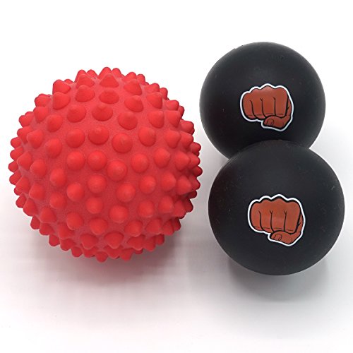 WOD Nation Lot de 2 balles de massage pour sportifs avec picots et sac de voyage pratique, Noir et rouge, 3 Balls
