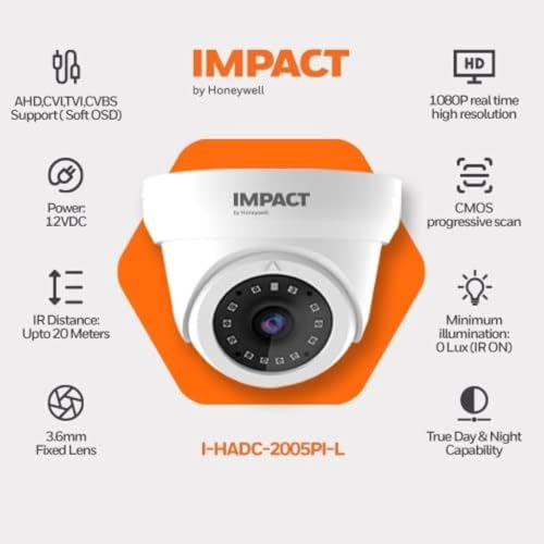 Image of IMPACT BY HONEYWELL 2MP Wired CCTV Security Kit with 8 Channel DVR, 4 Dome Cameras, 4 Bullet Cameras, 1TB Hard Disk and Accessories, Indoor Outdoor Use, White, Made in India