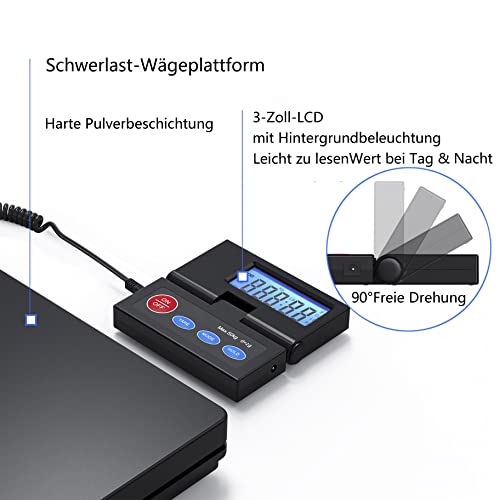 Nilpferd Paketwaage PostwaagePlattformwaage Bis 50kg|D=2g,Briefwaage mit klappbarem externes LCD Wand Display, Netzkabel oder Batterien (im Lieferumfang enthalten) (Schwarz1)