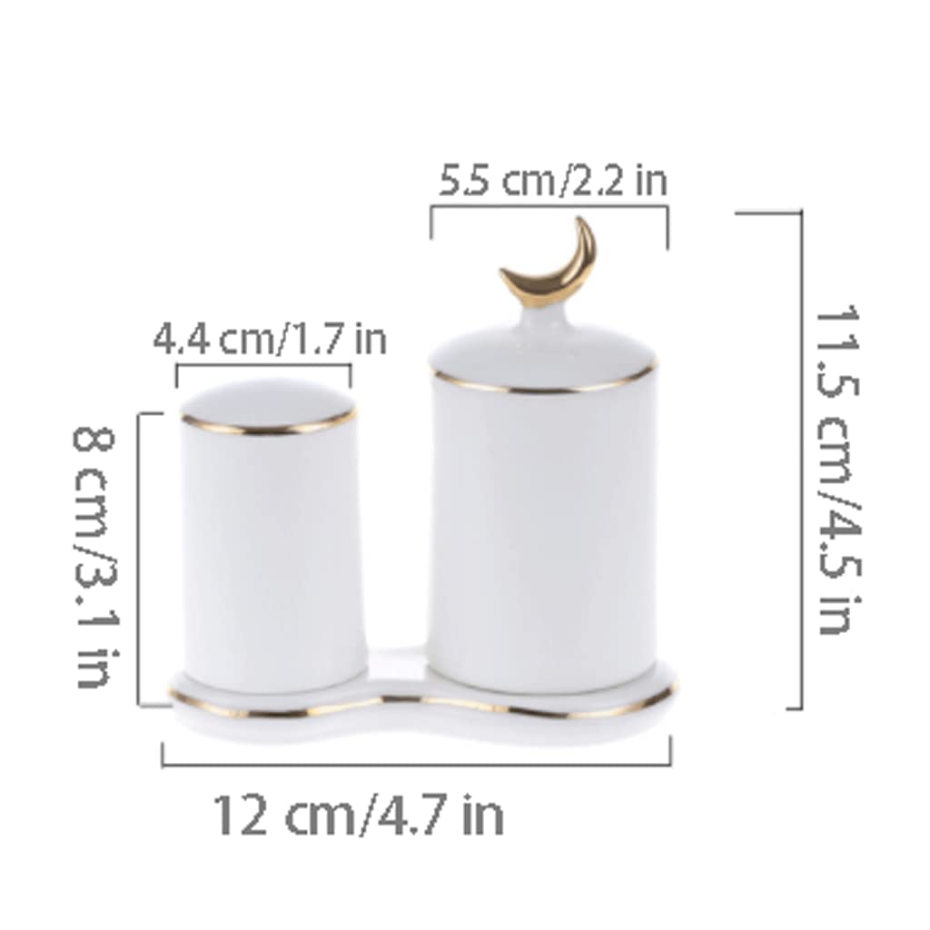 Hermoso soporte de cerámica para palillos de dientes con tapa, contenedor de palillos de dientes de doble barril, práctico dispensador de palillos de dientes