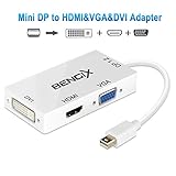 BENGIX Mini Display Port 1.2(Thunderbolt compatible) to HDMI/DVI/VGA 3 in 1 Adapter Plug and Play Convert Cable for iMac MacBook Surface Book Surface Pro ThinkPad Carbon X1 (White)