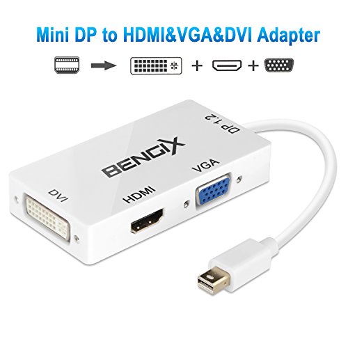BENGIX Mini Display Port 1.2(Thunderbolt compatible) to HDMI/DVI/VGA 3 in 1 Adapter Plug and Play Convert Cable for iMac MacBook Surface Book Surface Pro ThinkPad Carbon X1 (White)