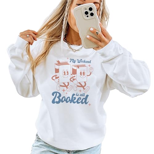Retro Book Sweatshirt, Gifts For Book Lover, My Weekend Is All Booked, Book Club Teacher Librarian Gift, Unisex Crewneck Reading Sweatshirt3