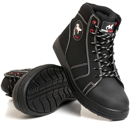 Rock Reptile Baseball Mens Leather Safety Boots Steel Toe Cap Work Lightweight Shoes SB SRC Lace Up Ankle Sneaker Shoes Trainer (Black, UK Footwear Size System, Adult, Men, Numeric, Medium, 9)